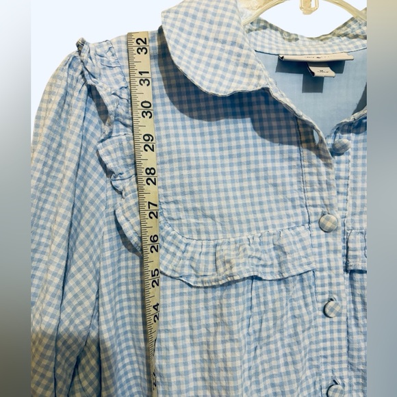 Sandy Liang Gingham Square Ruffle Yoke Botton Front Dress Tiered Coastal Cottage - Picture 13 of 13